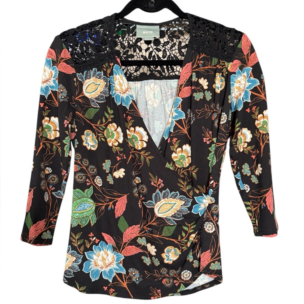 Anthropologie Maeve Marywood Wrap Top Paisley Print Crochet Inset Size Small